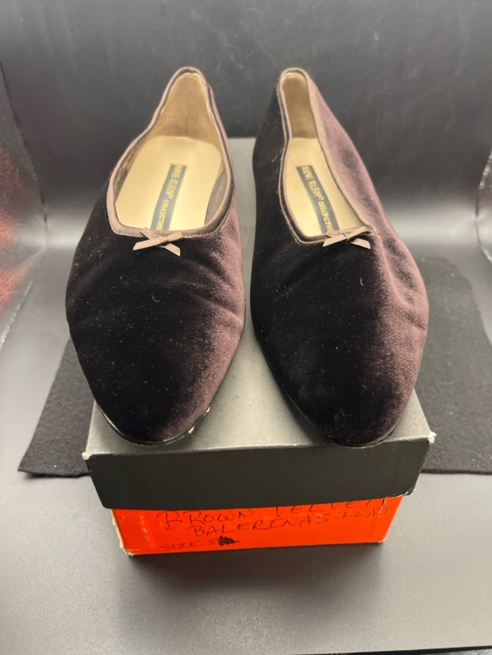 Anne Klein Dark Brown Velvet Bow Ballet Flats